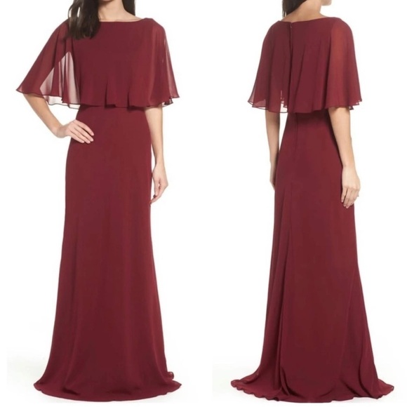NWT La Femme Chiffon Gown special occasion maxi Garnet color Women’s Sz 8 - Picture 1 of 15